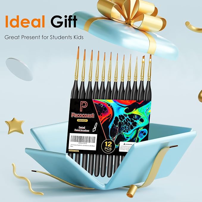 12Pcs Detail Paint Brushes Set for Miniature Fine Art Painting | Triangular handles for acrylic, oil & watercolor. Ideal for crafts, models, figurines, face paint & paint-by-number, Black