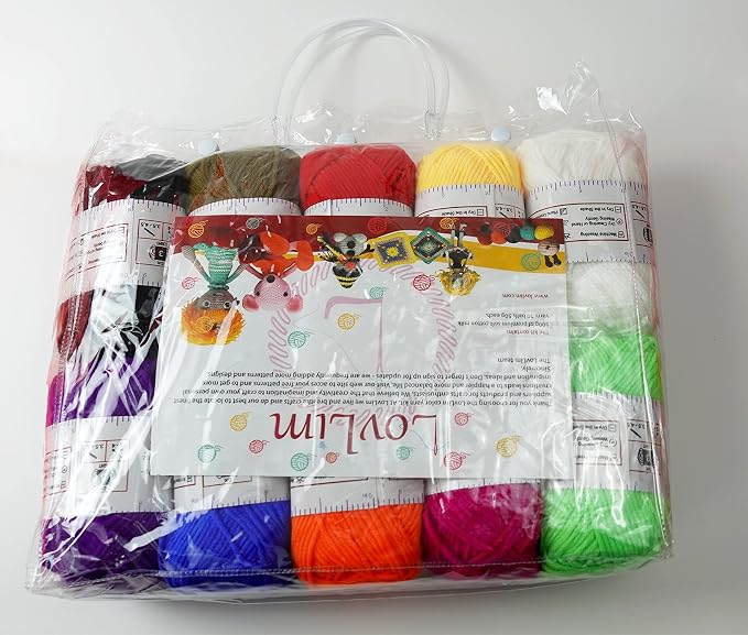 Milk-Cotton Crochet Yarn Kit, 10x50g Skeins DK Weight, 1250+ Yards, Hooks, Needles & Safety Eyes, 40+ Free Patterns, for Amigurumi, Crocheting & Knitting - Rainbow Palette