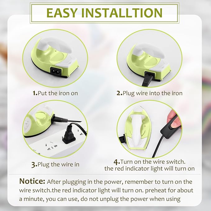 Honoson Mini Craft Iron Mini Heat Press Small Iron 3.93 x 2.36 x 2.76 in Portable Handy Tiny Flatiron with Charging Base Accessory for Fuse Bead Patch DIY Heat Transfer Vinyl(Fruit Green)