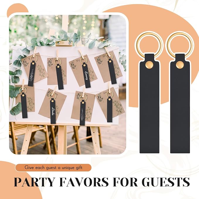 Wavyknot 100 Pcs Leather Keychain Blanks, 5.6 x 0.8 Inches, Black