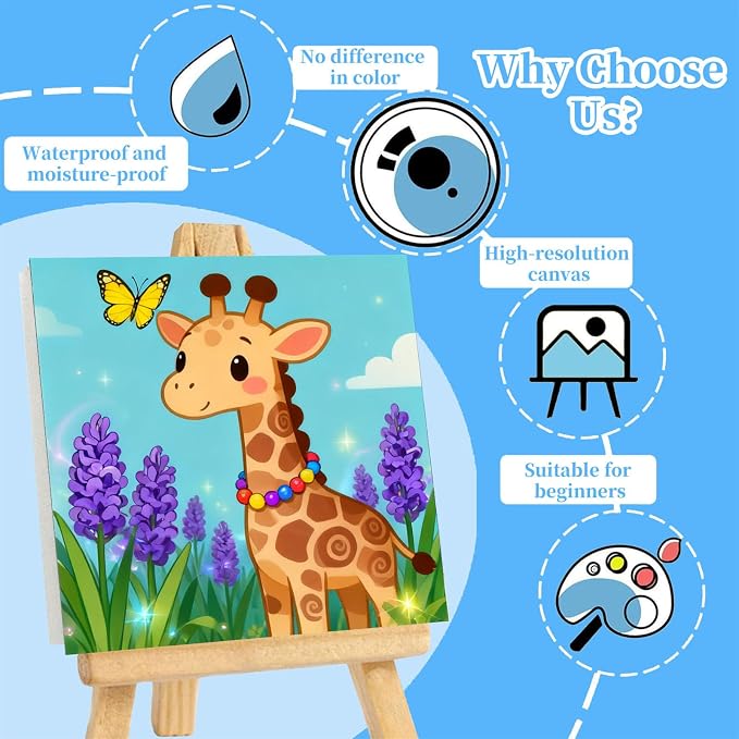 Arttoplus 4 Pack Paint by Numbers Kit for Kids with Frame Animals 8x8in | Animals Kids Paint by Numbers Ages 4-8-12 with Wooden Easel,Easy Cute DIY Acrylic Oil Painting by Number for Gift Home Decor