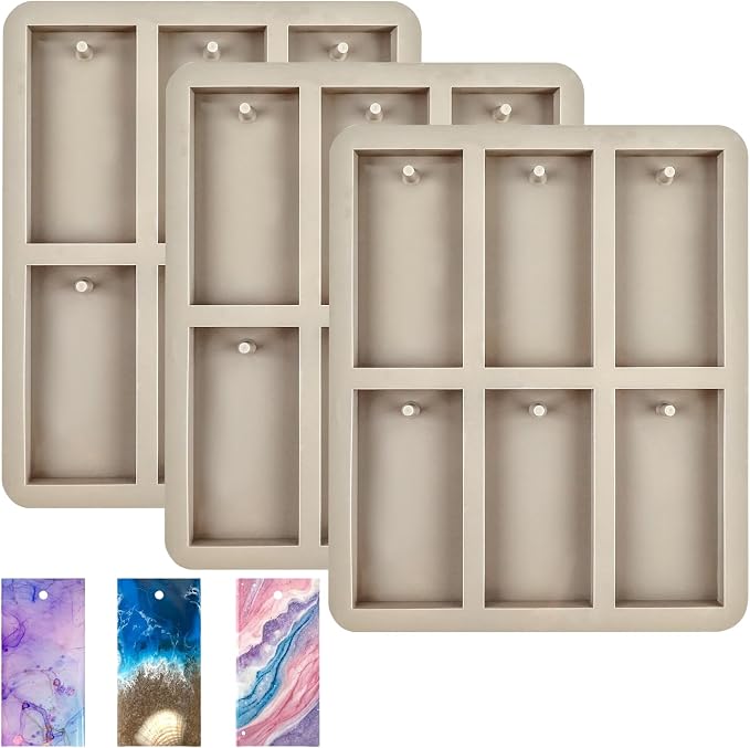 MEMOVAN Silicone Resin Wax Sachet Molds 3Pack Rectangle Silicone Wax Mold Rectangle Resin Keychain Molds Christmas Epoxy Casting Mold with Hanging Hole for DIY Jewelry Keychain Making Pendant Crafts