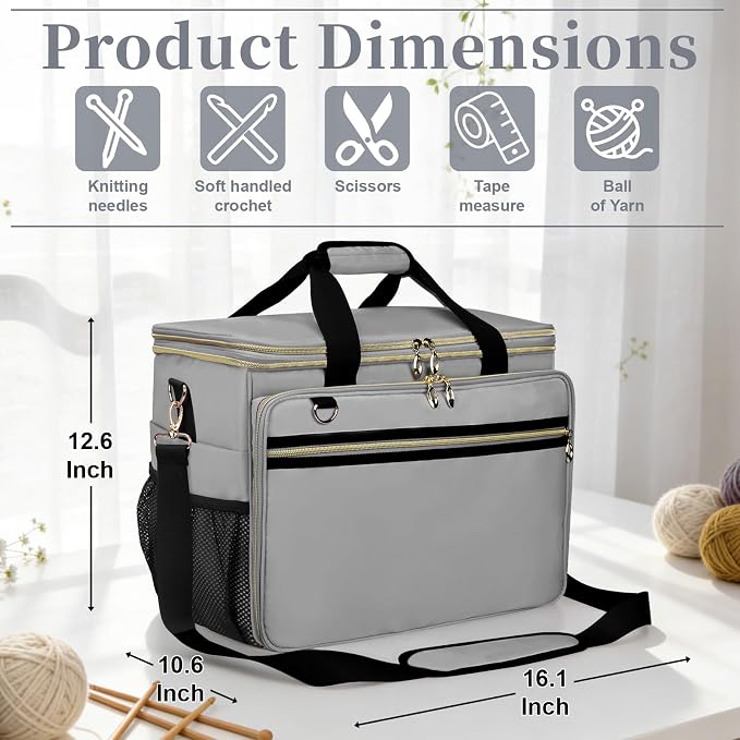 Anitor Large Crochet Bag Knitting Bag Yarn Storage Tote, Yarn Storage, Gray
