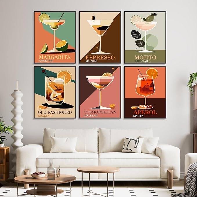 Offito 6 Pack Paint by Numbers Kit for Adults, Retro Cocktail, 8x10 Inch | Acrylic Vintage Drink Number Painting, DIY Canvas Art Craft Kit for Beginner, Home Decor, Stress Relief Relaxing Hobby Gift