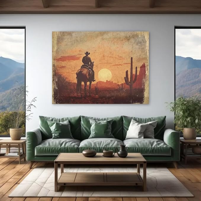 Western Cowboy Paint by Numbers Kit for Adults Framed Canvas Frameworkless