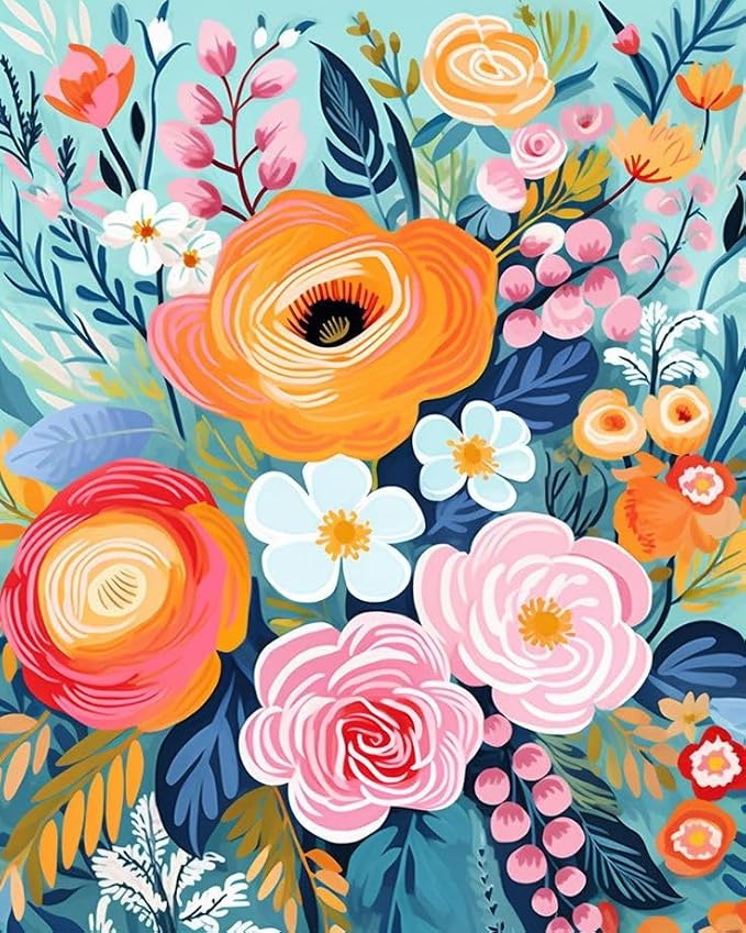 YarnMate Flowers Paint by Numbers Kit for Adults - Flowers Paint by Number on Canvas Without Frame, DIY Acrylic Painting for Gift Home Wall Decor (16x20 Inch)