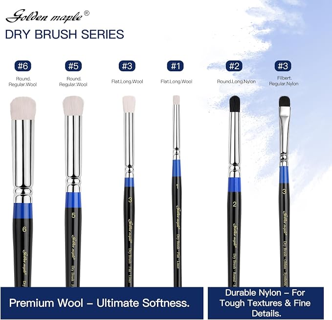 Golden Maple Dry Brushes for Miniature Painting - 6PC Drybrush Set Miniature Dry Brush for Model, Tabletop Wargames Miniature Acrylic Oil Painting, Blue