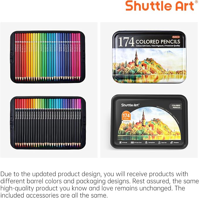 Shuttle Art 174 Colored Pencils for Adults, Soft Core Coloring Pencils Set with 1 Coloring Book, 1 Sketch Pad, 4 Sharpener, 2 Pencil Extender, Perfect for Artists Kids Adults, Drawing