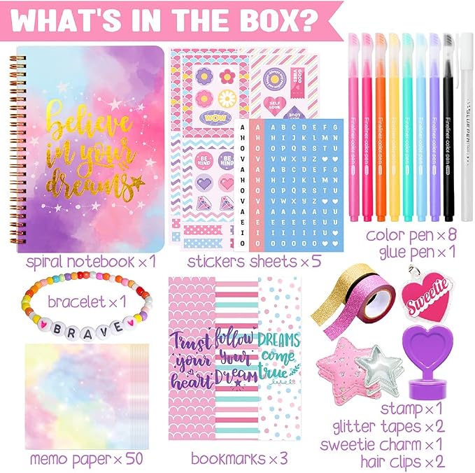 Nollh DlY Journal Kit for Girls Scrapbook Gifts for 8-12 Year Old Girl | 200+PCS Teen Tween Girl Gifts Trendy Stuff Stationery Set Art Crafts Kit 8 9 10 11 12 13 14 Year Old Girl Birthday Gift