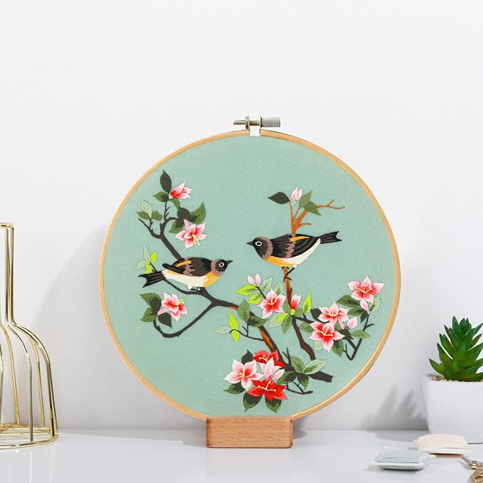 Santune 3 Pack Embroidery Kit for Adults Cross Stitch Kits for Beginners with Bird Patterns,3 Instructions,1 Hoop,Threads and 6 Needles,Hand Needlepoint Sets for Women
