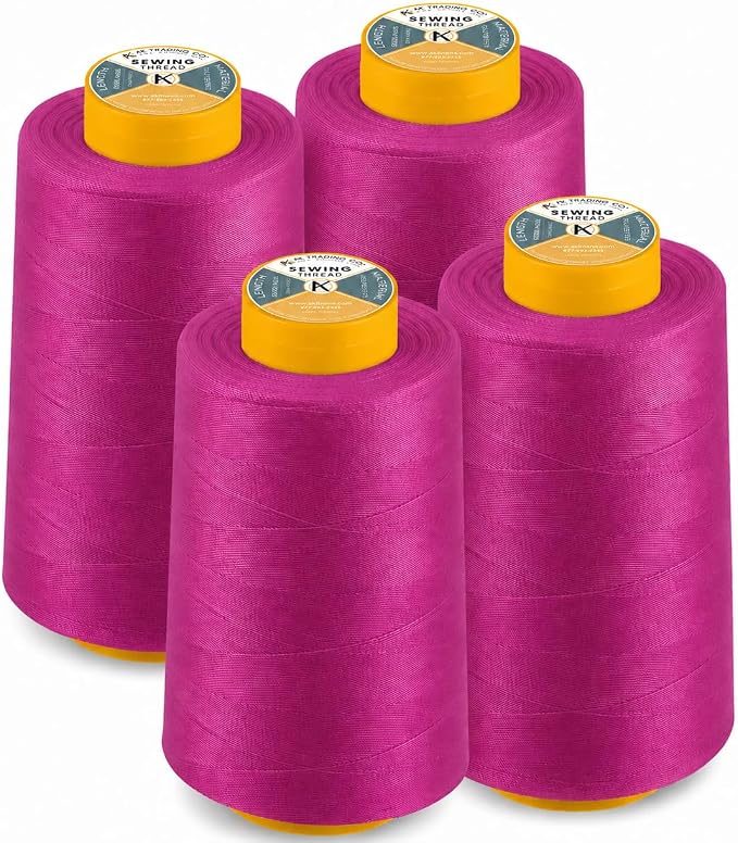 AK Trading 4-Pack HOT Pink All Purpose Sewing Thread Cones (6000 Yards Each) of High Tensile Polyester Thread Spools for Sewing, Quilting, Serger Machines, Overlock, Merrow & Hand Embroidery.