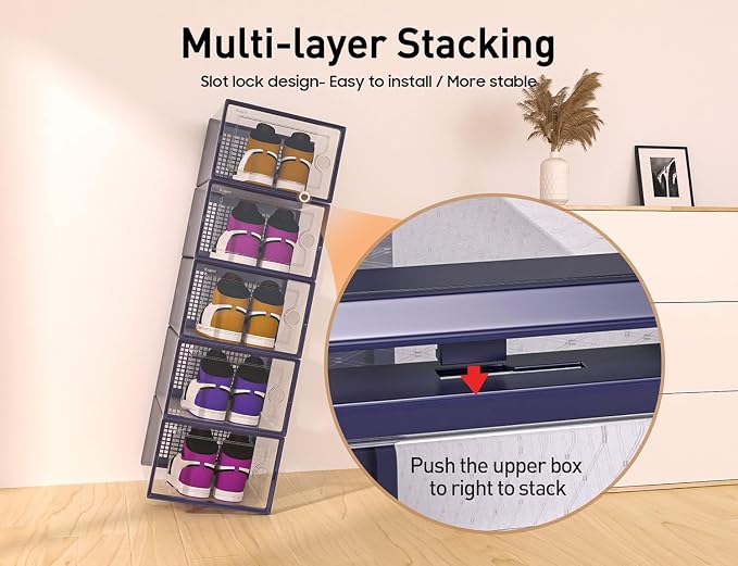 Kuject X-Large Shoe Storage Boxes 12 Pack, Clear Stackable Shoe Organizer
