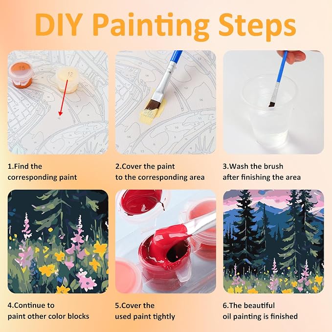 Mandun Landscape Paint by Numbers Kit for Adults, 3 Pack, 7.8x11.8 inch | DIY Painting Kits Crafts for Adults, Relieve Stress, Frame Canvas, Wooden Easel, Gift Box, Home Wall Decor