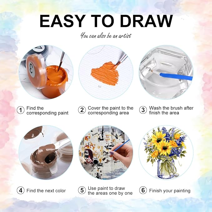 Yezavesu Flower Framed Paint by Numbers Kit for Adults Beginner & Kids Ages 8-12, Flowers Paint by Number Without Easel, DIY Adult Paint by Numbers Sunflower for Home Wall Decor Gift 10x 10 inch | With Frame Canvas 10x10 IN, Without Easel, DIY Acrylic ...