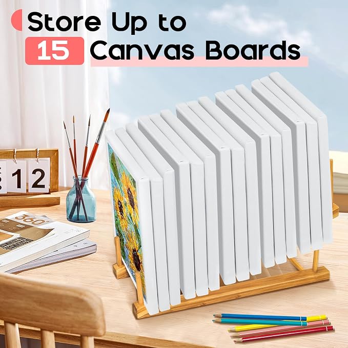 Vowcarol Small Art Drying Rack, Art Storage Rack, 5 Layers Paint Display Rack Wood Storage Stand for Canvas Boards, Bamboo Display Rack for Painting Canvas, Paint Art Organizer-2 Pack