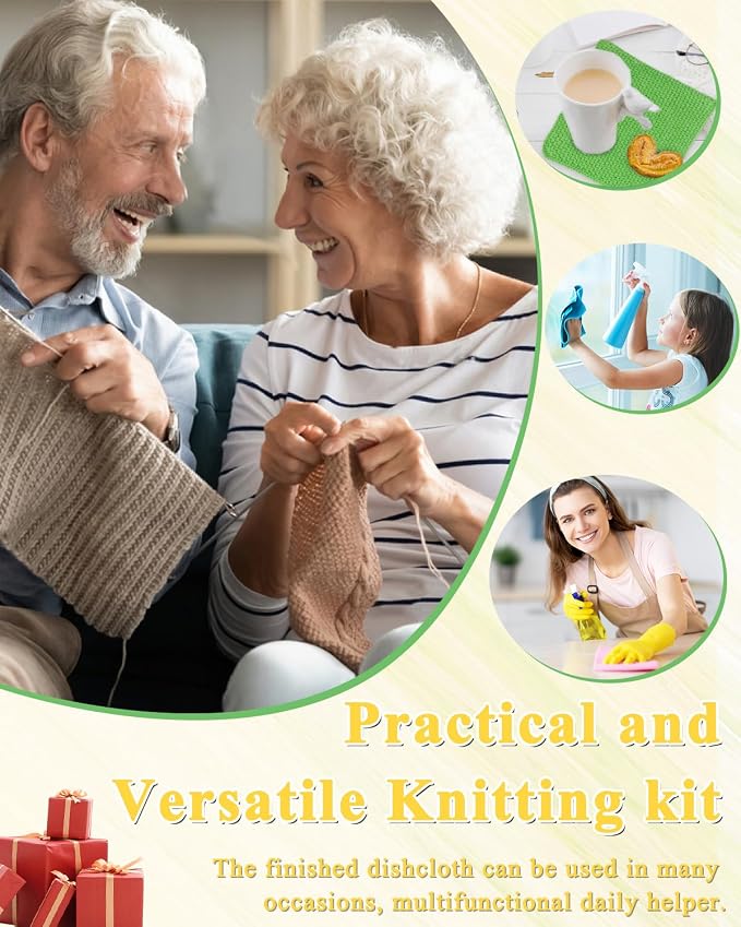 Aeelike Knitting Kit for Beginner Adult, Easy Dishcloth Knit Set, Color A | Knitting Set with Knitting Needles Milk Colorful Cotton Yarn Step-by-Step Instructions, Learn Basic Knitting, Ideal Gift
