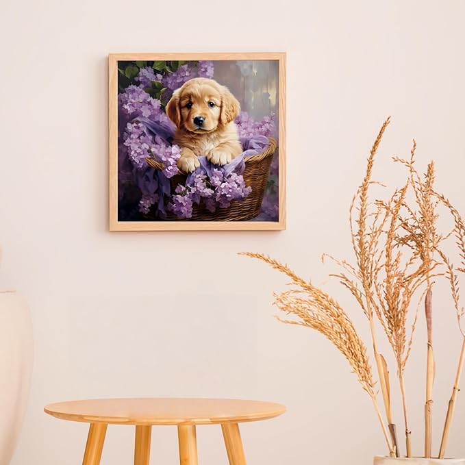 5DDIYART Dog Flowers Paint by Numbers for Adults Beginner, Paint by Number Kits on Canvas, Easy Acrylic Painting Home Wall Decor 15.7x15.7 inch