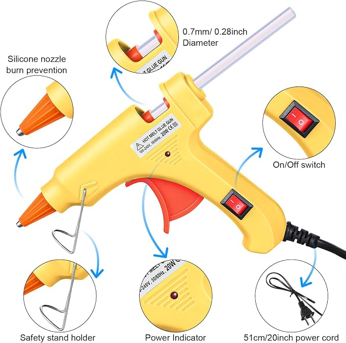 Zhengmy 12 Pcs Mini Hot Glue Guns 20W Low Temp Burn Protection,Multicolor