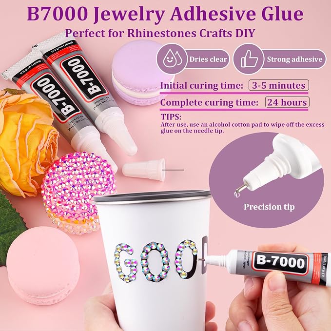 16000Pcs Resin Rhinestones with Tweezers for Crafting, AB 2-6mm Mixed Sizes Bedazzling Crystal with 3Pcs 10ml B7000 Jewelry Glue for DIY Crafts Clothing Tumblers Shoes Fabric Nail Art