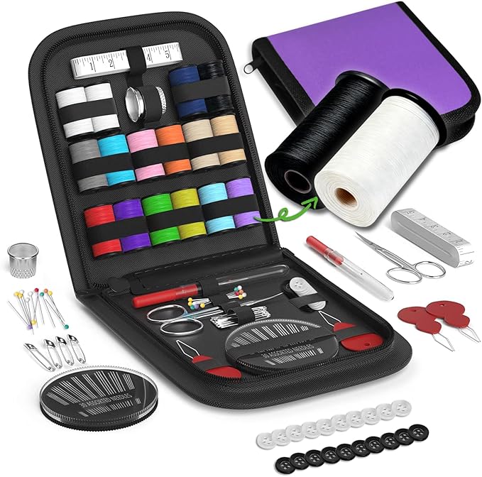 Sewing Kit Gifts for Grandma, Mom, Friend, Traveler, Adults, Beginner, Emergency,Sewing Supplies Accessories with Scissors,Sewing Needles Thimble, Thread,Tape Measure etc (Dark Purple, S)