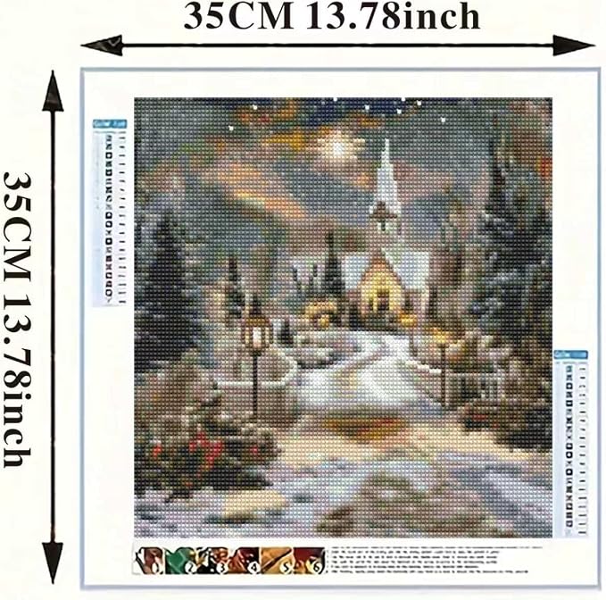 YIYITUPO Winter Church Snow Scene Diamond Painting Kit, 5D Christmas Diamond Painting, DIY Christmas Village Landscape Art Diamond Art Kits, 14X14 Inch Diamond Painting Kits for Beginners