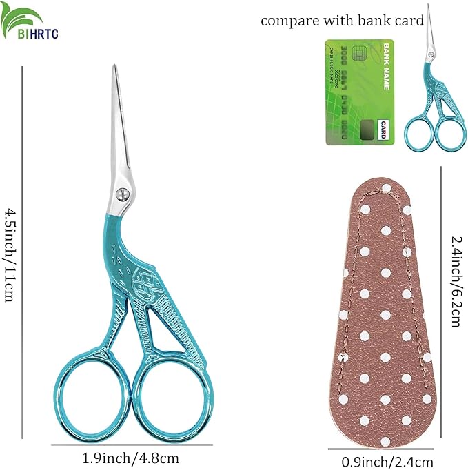 BIHRTC 4.5" Knitting Scissors, Stainless Steel with Leather Pouch for Craft | Small Craft Scissor Stainless Steel Sharp for Yarn and Thread,Knitting,Crochet, Embroidery,Sewing,Crafting,Needlework