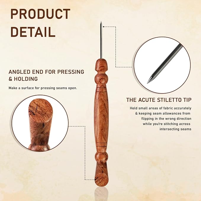 Savina Stiletto & Pressing Tool - Essential Quilting/Sewing Tool Stiletto, Presser - Precision Placement Tool for Getting Seams to Lay Correctly (2 Pieces)