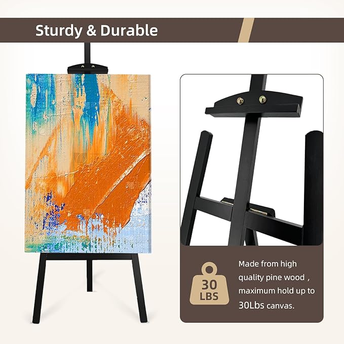 Adjustable Black Pine Wooden Painting Easel, Art Easel Stand
