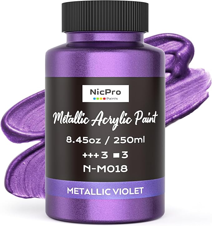 Nicpro Metallic Violet Acrylic Paint, 8.45oz/250ml Purple Craft Paint, | Large, Non Toxic, Non Fading Art Paint for Wood, Metal, Clay, Fabric, Canvas, Ceramic, Furniture, Handcrafts
