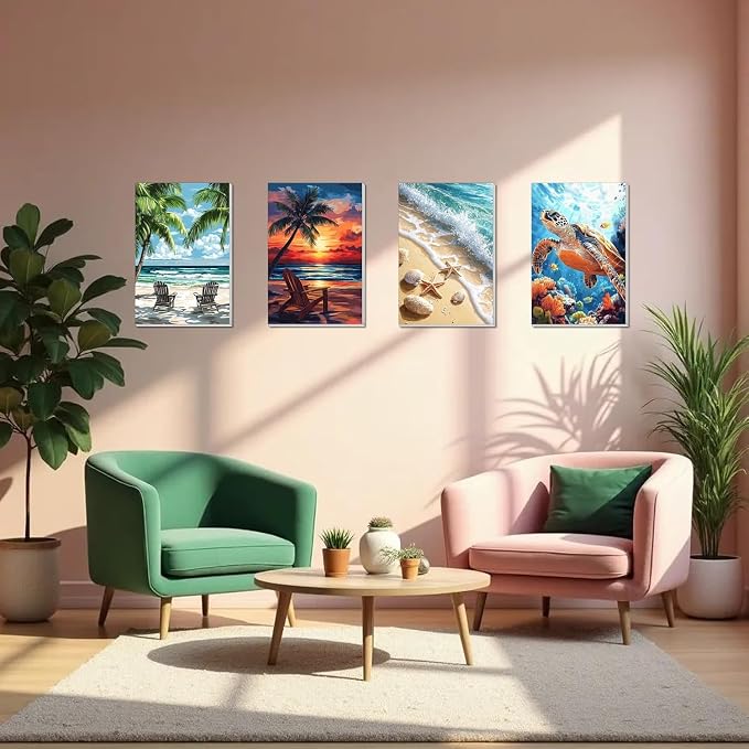 Diamond Art Kits for Adults,4 Pack Beach Diamond Painting Kits 12x16inch