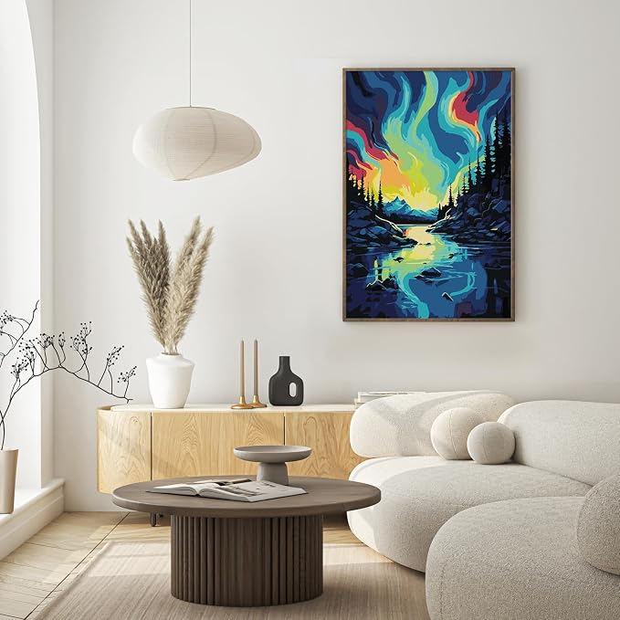 Framed Paint by Numbers Kit for Adults Beginner 8x12 Inch, Starry Night Adult Paint by Number Kits on Canvas, DIY Acrylic Watercolor Landscape Oil Paint by Number for Adults for Home Decor Gift
