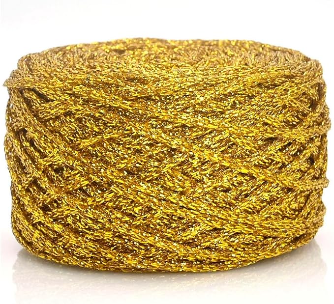 Metallic Glitter Yarn for Crochet & Knitting, Fine 2 Light Weight Worsted for Crochet Knitting, 35g 1.23oz, 145 Yards Soft Craft Sparkle Yarn (Gold)
