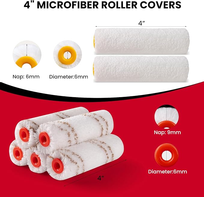 Mister Rui Paint Roller 4 Inch, 14 Pack Small Paint Brush and Roller Kit