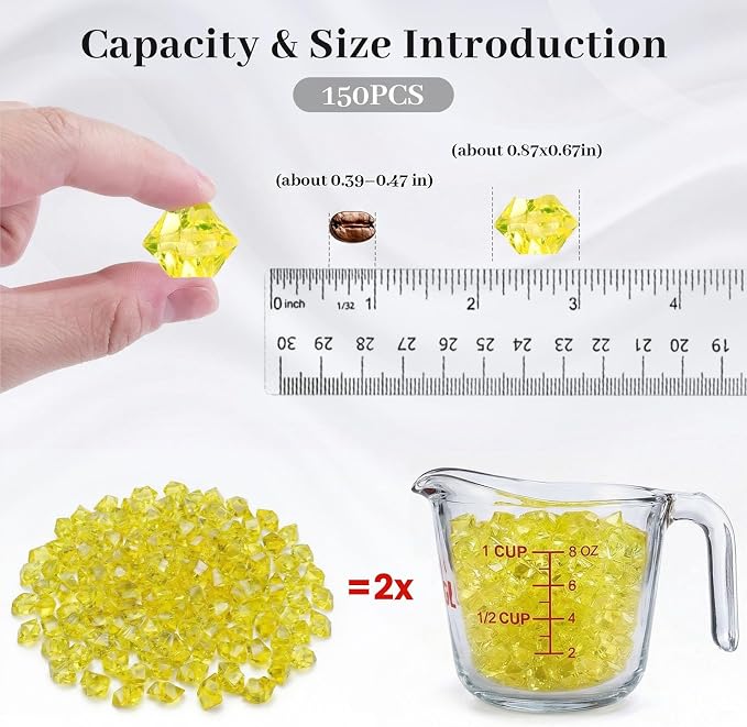 DomeStar Yellow Fake Ice Rocks, 150 PCS Acrylic Crystal for Vase Fillers