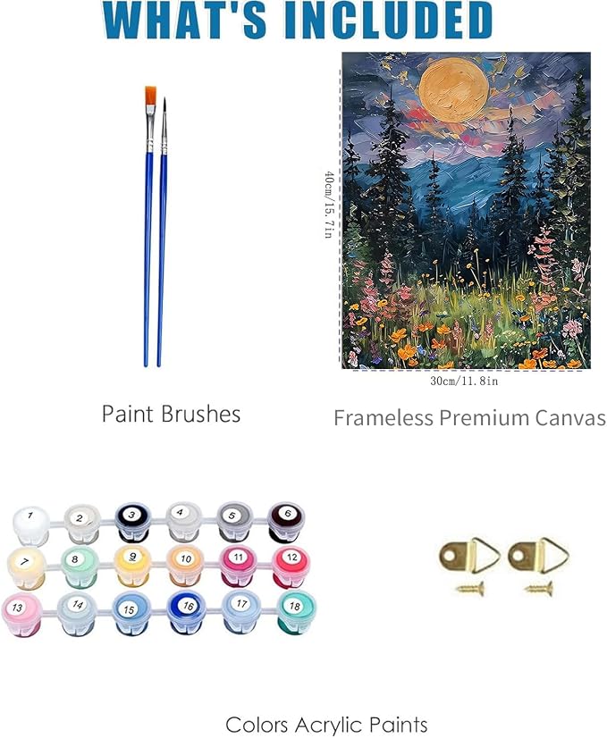 2 Pack Moon Paint by Numbers Kit for Adults Framed Canvas, Frameworkless