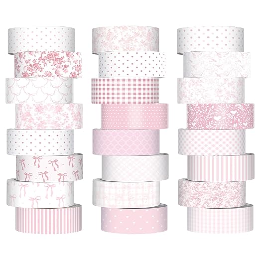 Gueevin 24 Rolls Floral Washi Tapes Set Scrapbook Supplies, Coquette | 15 mm Watercolor Flower Washi Tapes, Back to School DIY Craft Arts, Junk Journaling Planner Gift Wrapping Supplies