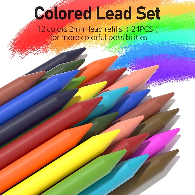Four Candies 25PCS Mechanical Pencil Set, 0.5, 0.7, 0.9 ＆ 2mm, Storage Case | 432 Lead Refills (HB 2H 2B 4B Color), Kneaded Eraser, Sharpener, Technical Art Kit, Sketching, Drawing, Drafting