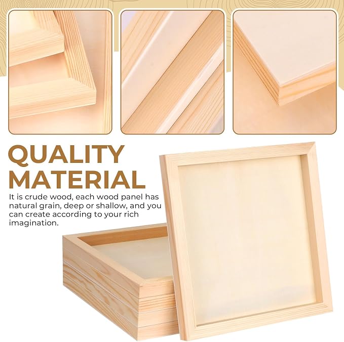 FSWCCK 5 Pack 10 x 10 inch Wood Panel Boards, Unfinished Wood Canvas Panels for Crafts, Painting Canvas, DIY Art Projects, Pouring, Arts Use with Oils, Acrylics