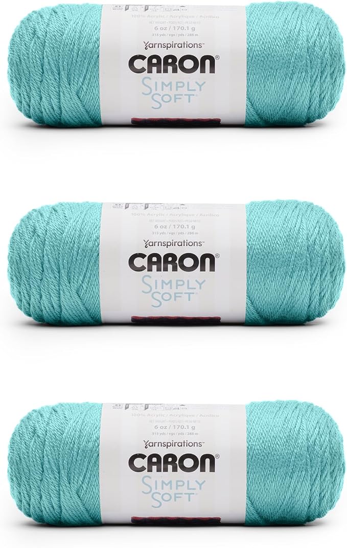Caron Simply Soft 3-Pack Yarn, 3oz, Gauge 4 Medium Worsted, 100% Acrylic -Robins Egg - Machine Wash & Dry | #4 Worsted Medium, Soft 100% Acrylic Yarn for Crochet, Knitting, Blankets and Crafts, 315 Yards, 170.1g/6oz per skein