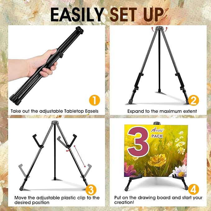 AROIC 12 Pack 14''Tabletop Easels, Black Steel Table Top Easels for Display | Adjustable Portable Table Top Easel for Paintings, Signs, Posters,Frame Pictures(with 12 Bags)