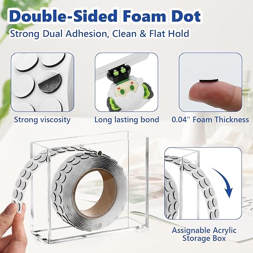 400 PCS 1mm Double Sided Foam Dots with Acrylic Box 0.4" Foam Round Dots 3D Craft Foam Tape Dual Adhesive Foam Mounts Foam Pop Dots for Art Crafts DIY(Black with Box,0.4" Diameter,1mm Thick)