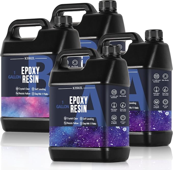 4Gallon Epoxy Resin Kit,Clear Resin No Yellowing No Bubble for Molds&Craft | Clear Epoxy Resin Kit ,Casting Resina for Jewelry Making, Wood & Molds(2Gallon x 2)
