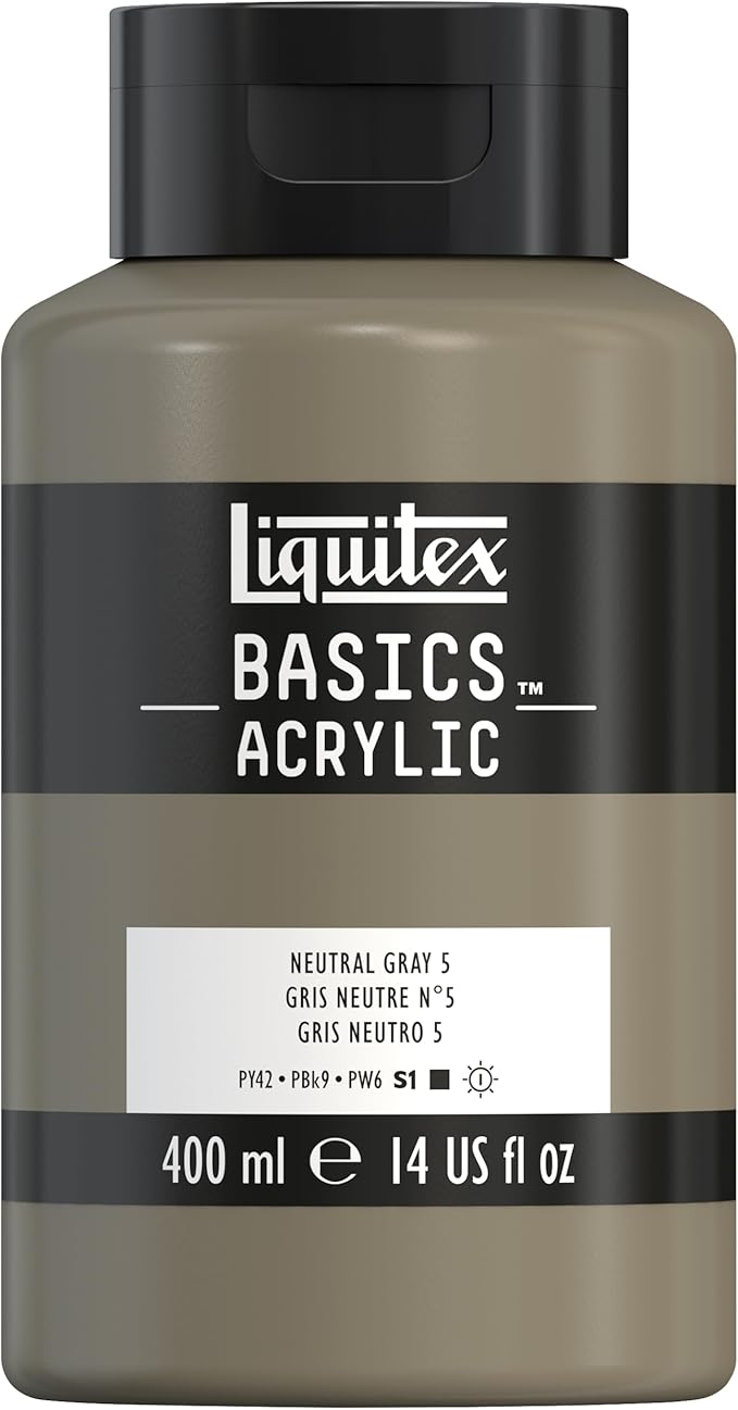Liquitex BASICS Acrylic Paint, 13.5-oz Bottle, Neutral Gray Value 5 | Medium Viscosity, Satin Finish, Lightfast, Fine Art Pigments, Range of Opacities, Easy Blending