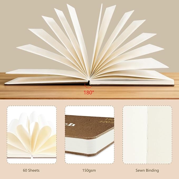 Hardcover Pocket Sketchbook, 3.5" x 5.4" Mini Small Travel Drawing Journal, 92lb/150gsm Heavyweight Paper, 120 Pages Blank Sketch Book for Adults Artists Mixed Media, Ideal Gift,Coffee