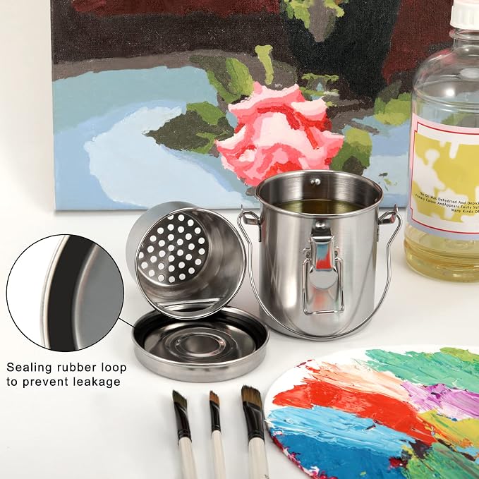 MyLifeUNIT Paint Brush Cleaner, Stainless Steel Brush Holder, 10oz/Small | Durable, Rust-proof, Anti-corrosion, Portable Brush Holder with Porous Strainer Filter for Watercolor Acrylic Oil Painting