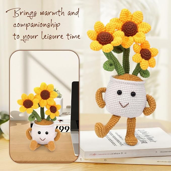 Nitlak Sunflower Potted Plant Crochet Kits, Crochet Starters Kit for Adults