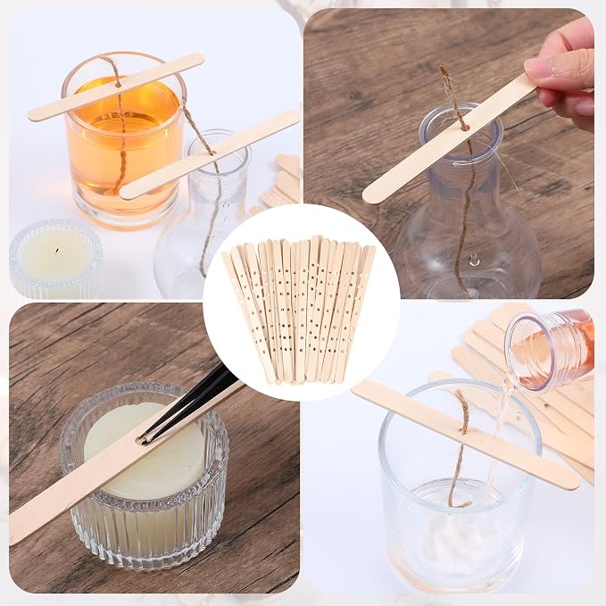 50 Pc Wooden Wick Holder,Adjustable Candle Wick Centering Tool & Stabilizer | for Candle Making Supplies, DIY Candlemaking Tools, and Accessories