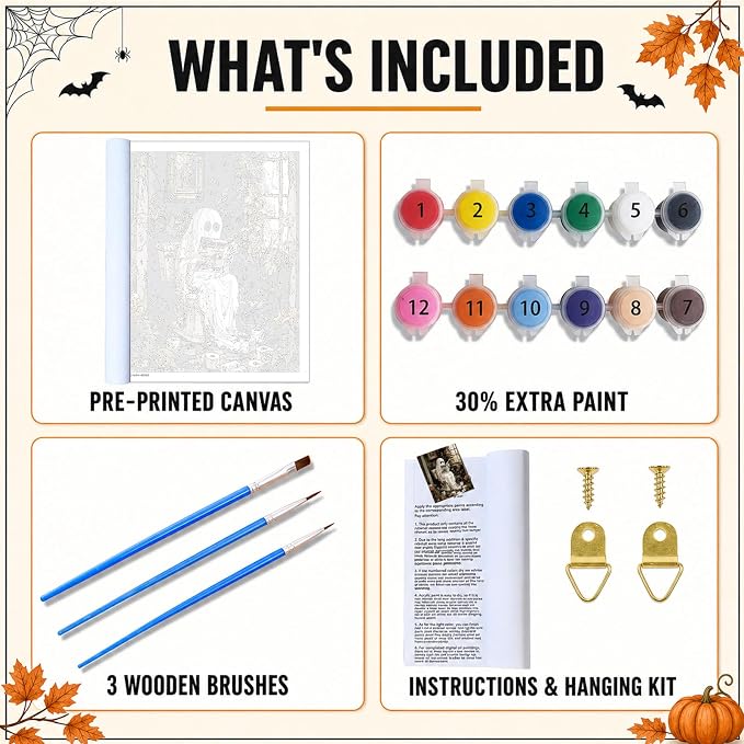 Halloween Ghost Paint by Numbers Kit for Adults, 16x20 inch | DIY Painting Kits Crafts for Adults, Relieve Stress, Frame Canvas, Wooden Easel, Gift Box, Home Wall Decor