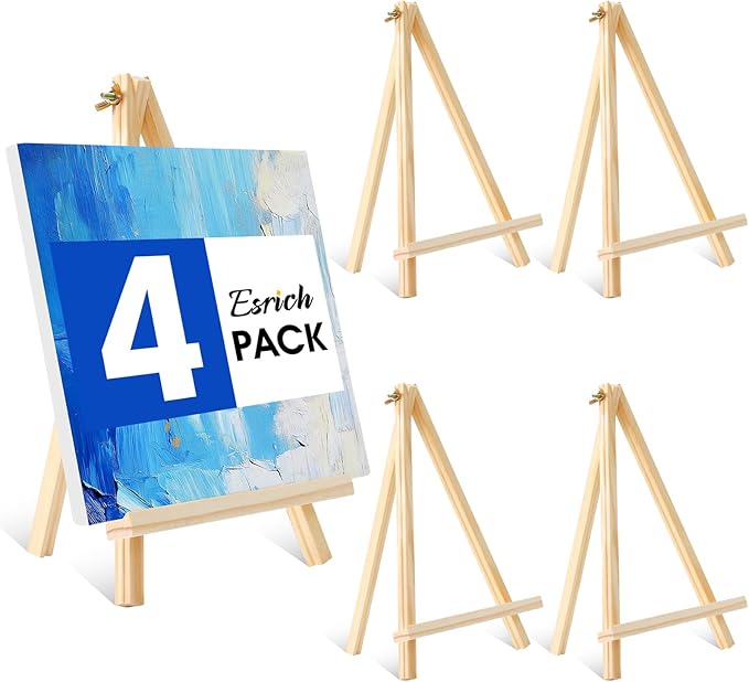 ESRICH 11.8in Wood Easels, Tabletop Painting Display Easels | Painting Party Easel, Kids Student Tabletop Easels for Painting, Portable Canvas Photo Picture Sign Holder（4 Pack ）