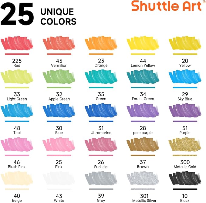 Shuttle Art 25 Colors Dual Tip Acrylic Paint Markers, Brush Tip and Fine Tip Acrylic Paint Pens for Rock, Ceramic, Wood, Canvas, Plastic, Glass, Stone, Calligraphy, Card Making, DIY Football Crafts